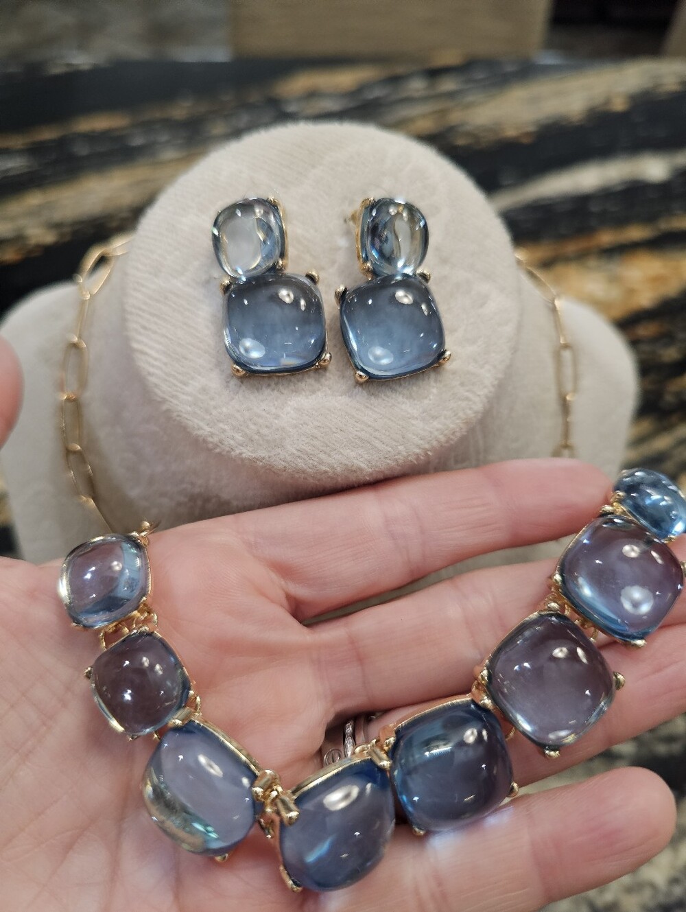 NWT Blue Cabochon Necklace and Earrings Set